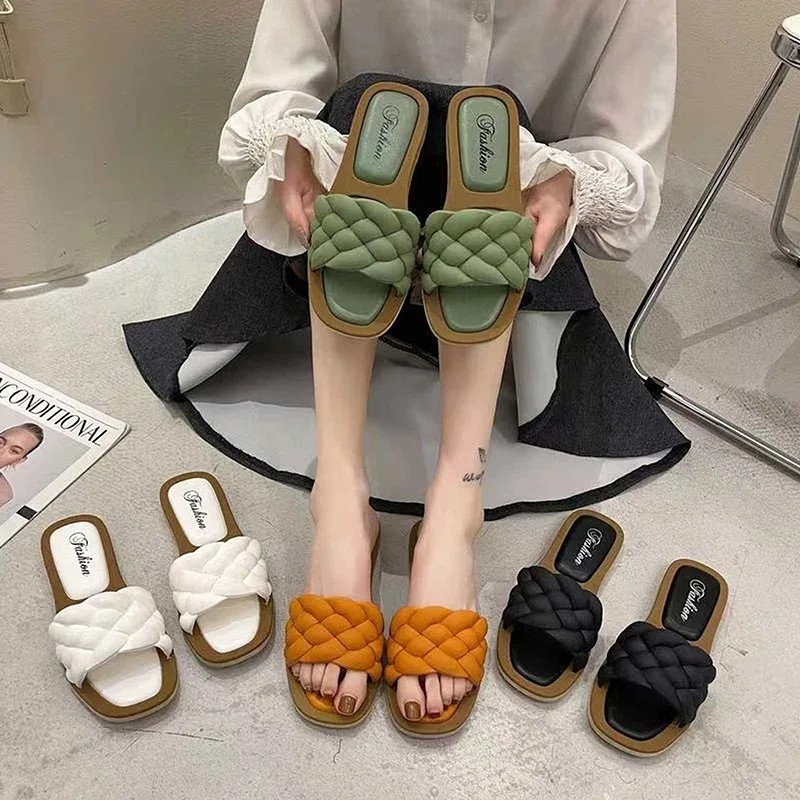 

Sandals 2023 Women Open Toe Sandals Walking Solid Color Women Shoes Wov Beach Female Slippers Holiday Slipper Chaussure Femme