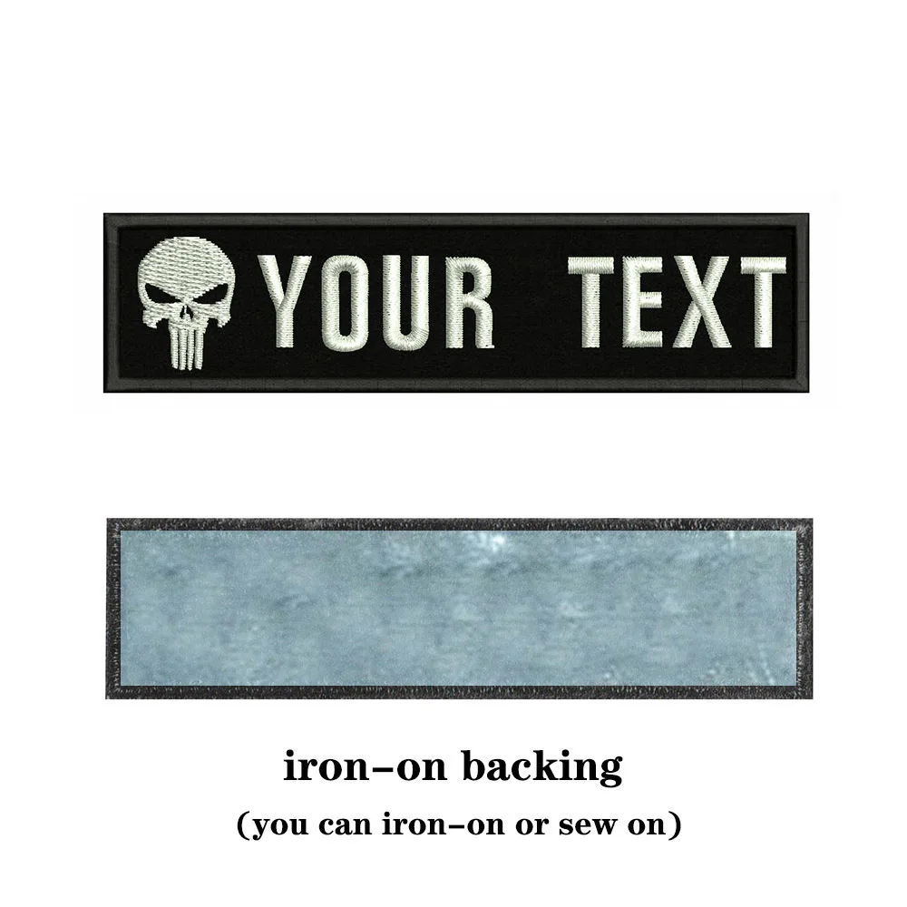 Skull Logo 10X2.5cm Embroidery Custom Name Text Patch Stripes Badge Iron On Or Patches