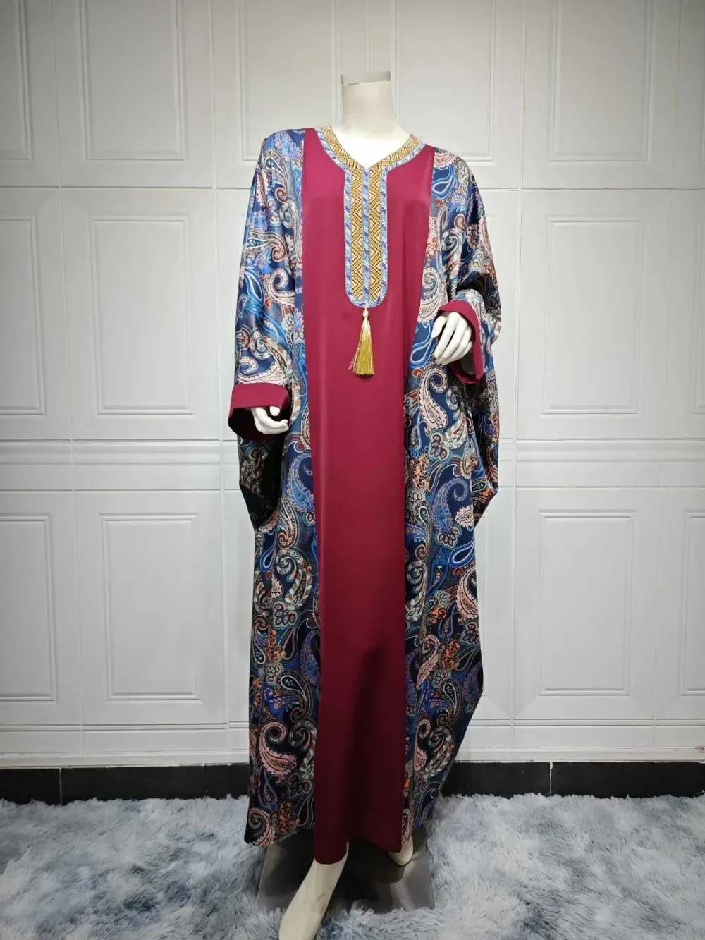 Eid Muslim Dress Women Print Jalabiya Bat Sleeve Long Robe Abaya Diamond Party Dresses Ramadan Kaftan Islam Dubai Arab 2024