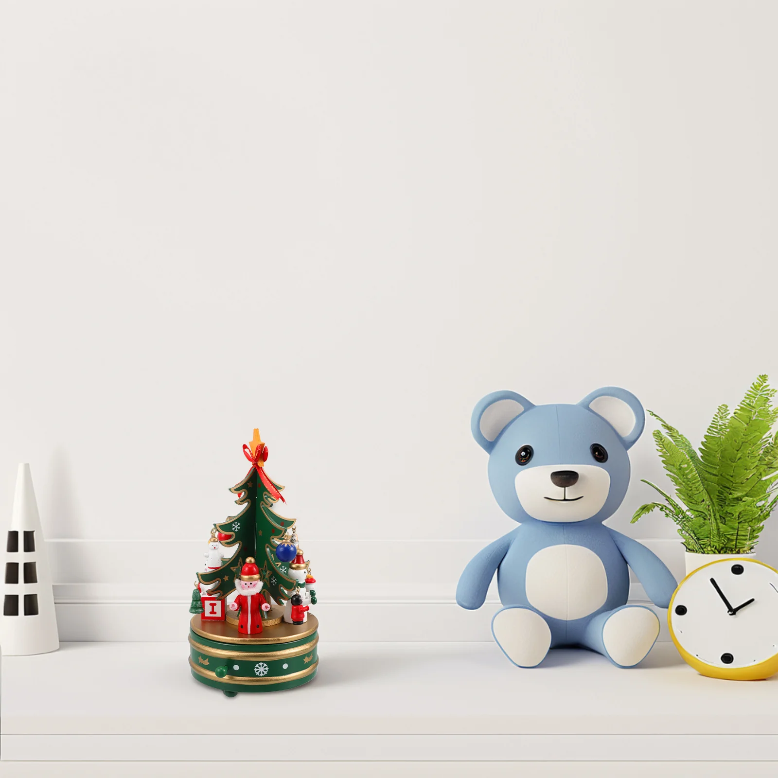 

1pc Wooden Music Box Christmas Tree Desktop Decoration Rotating Melody Ornament Green Christmas Craft Decor Musical