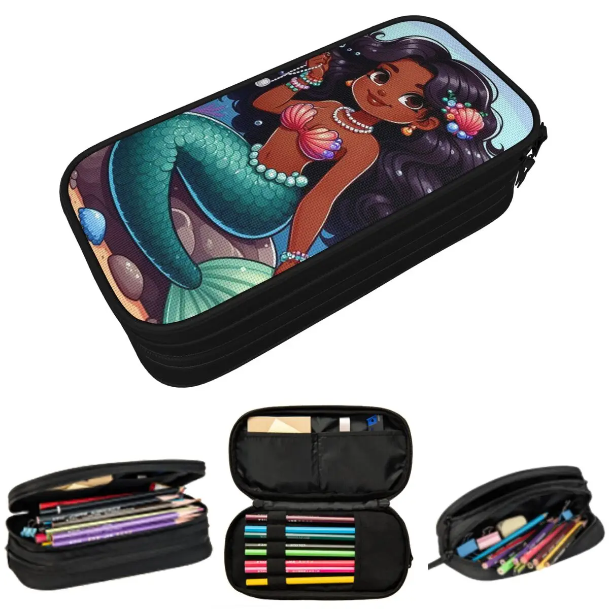 

Cartoon Mermaid Inspired With Magical Ocean Pencil Case for Studen Gifts Pen Box Pencil Bag Stationery Supplies Pen Holder Bag