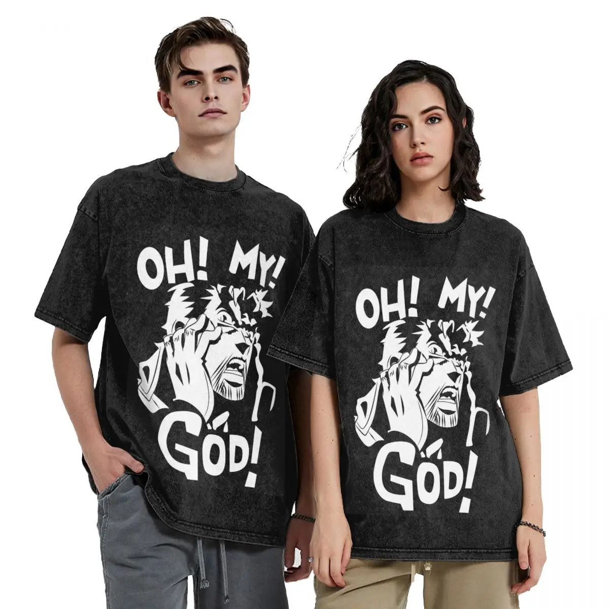 Joseph Joestar Oh My God Jojo Bizarre Adventure Hip Hop Short Sleeve T-Shirts Washed Tops Tees Streetwear T Shirt for Men woman