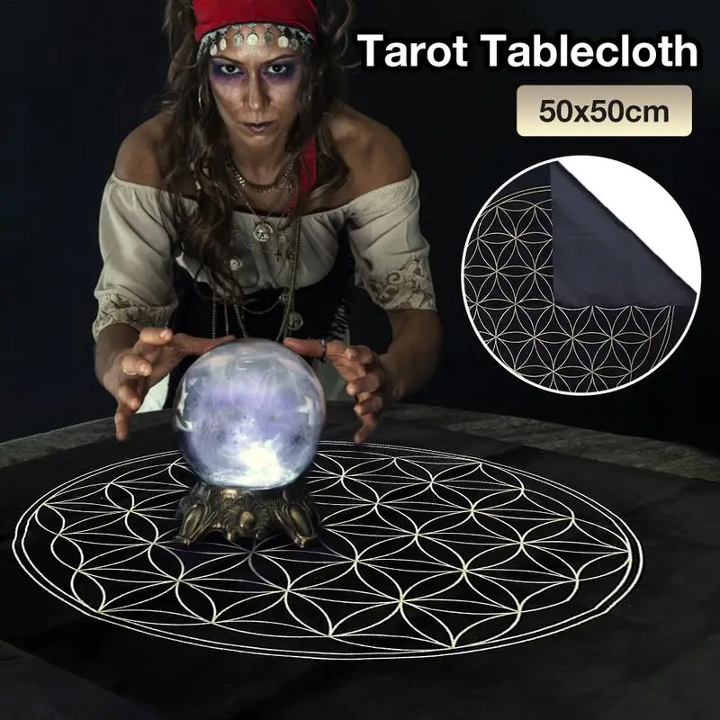 50X50cm The Flower Of Life Crystal Lattice Tarot Card Tablecloth Velvet Divination Altar Board Game Card Special Tablecloth