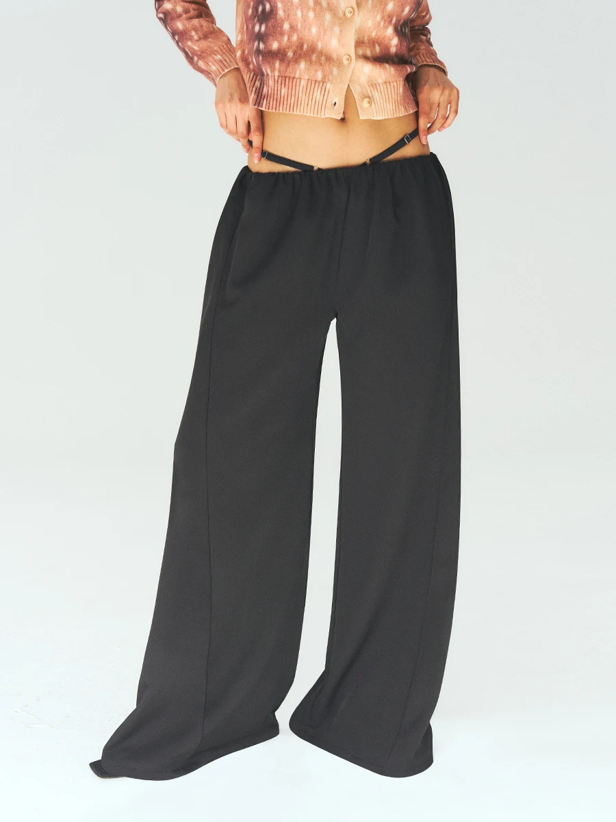 

Low Waist Fake Two-Piece Pleated Loose Long Pants Casual Sle Polyester Fiber Skin-Friendly Breathable Wide Leg Pants