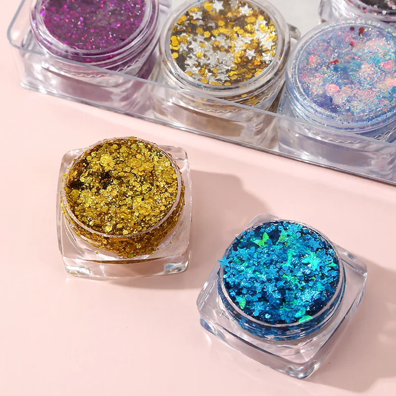 12 لونًا من جل الترتر الخالي من الغراء ظلال العيون ترتر مكياج العيون مسحوق لامع مكياج المسرح ، ترتر فني للأظافر لتقوم بها بنفسك زينة الأظافر