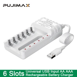 PUJIMAX Battery Charger Intelligent 6slot USB Cable For AA/AAA Ni-Cd Rechargeable Batteries For Remote Control Microphone Camera