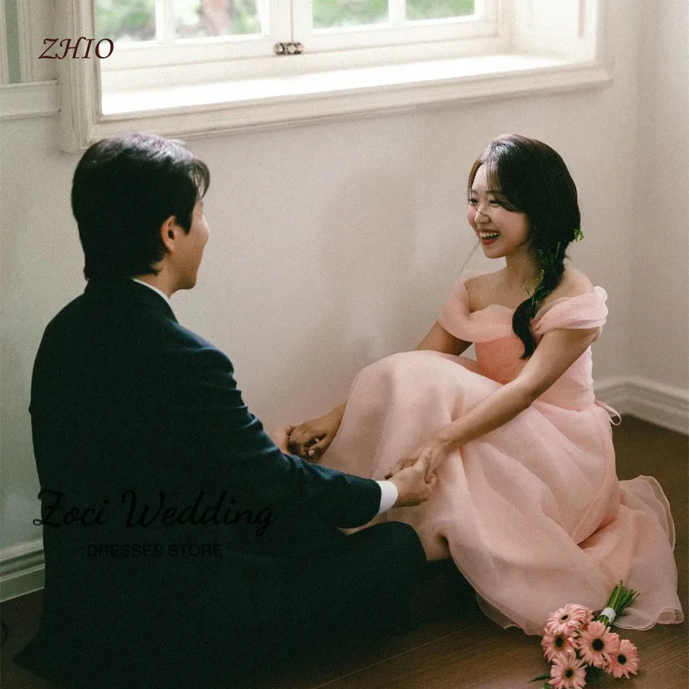 

ZHIO Baby Pink Evening Dresses Photo Shoot Off Shoulder A-line Organza Korea Wedding Reception Dresses Bridal Gown Customized