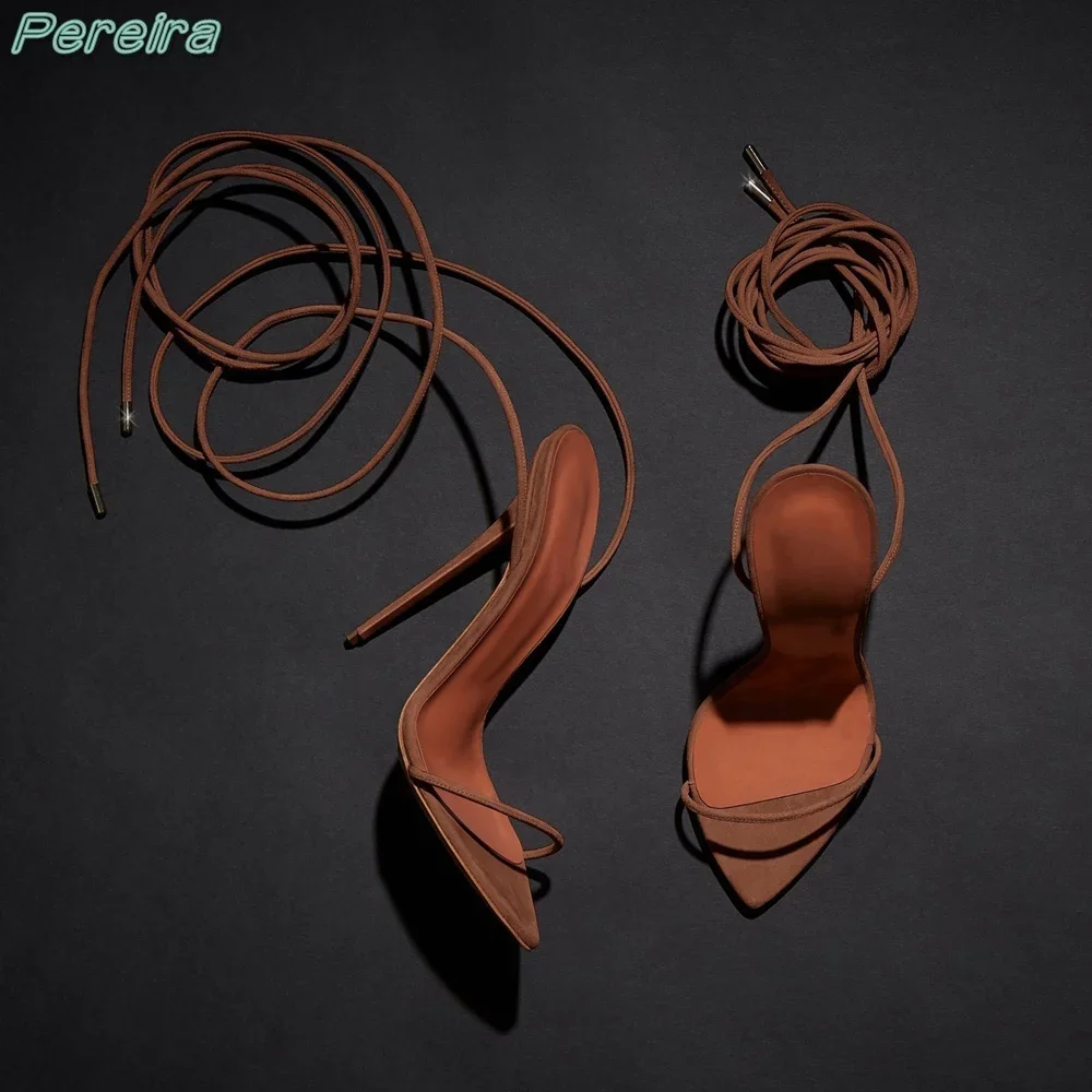 

Retro Lace Up Solid Sandals Open Toe Stiletto High Heel Narrow Band Concise Women Summer Autumn Shoes 2024 New Arrival