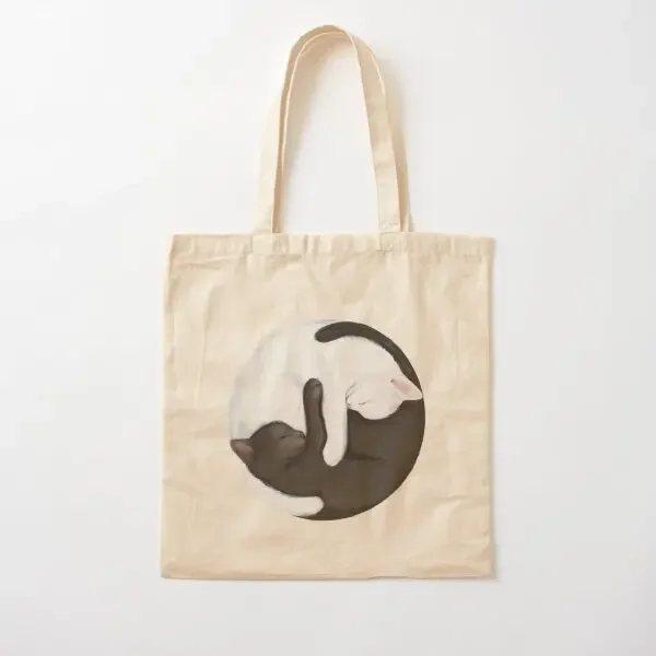 

Инь Ян балансирующие кошки хлопковая холщовая сумка унисекс для покупок продуктовая модная ткань повседневная женская женская сумка-тоут с принтом для путешествий