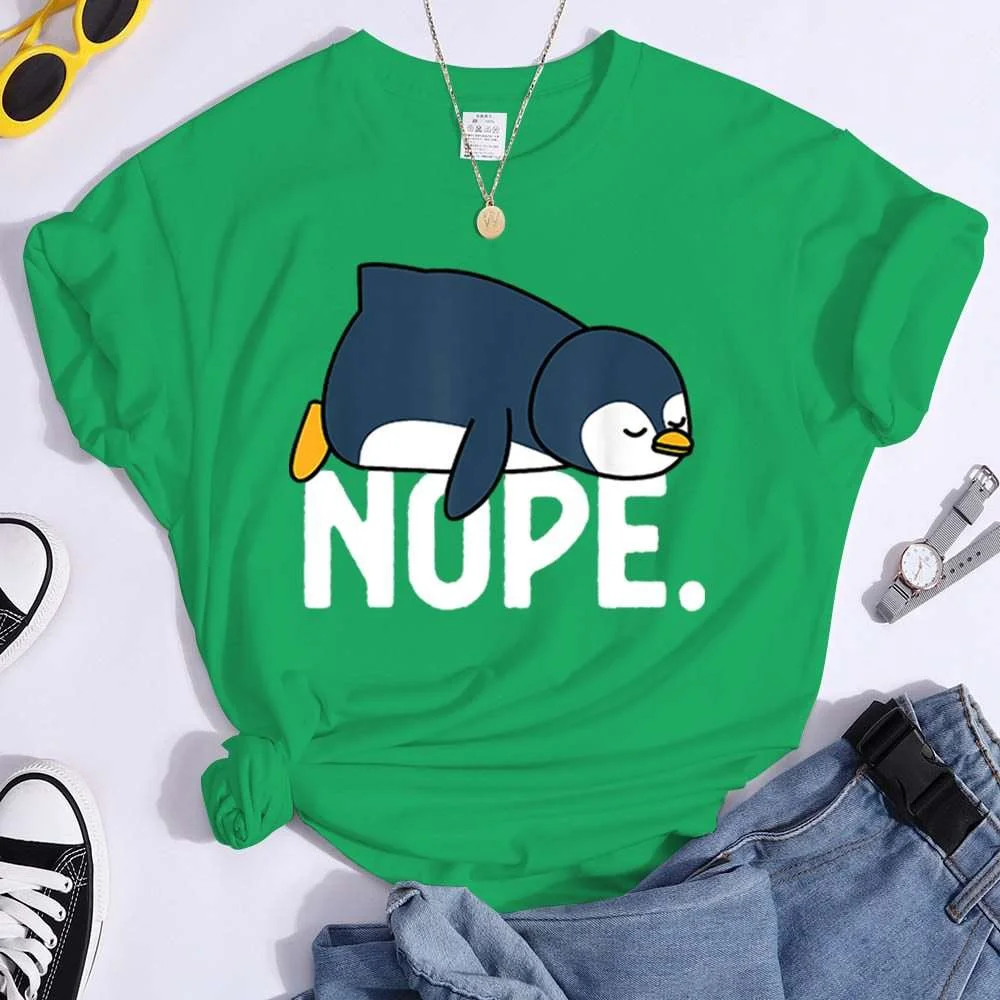 Funny Penguin Nope Print T-shirts For Women Summer Round Neck Tee Shirt Femme Fashion Casual T-shirts