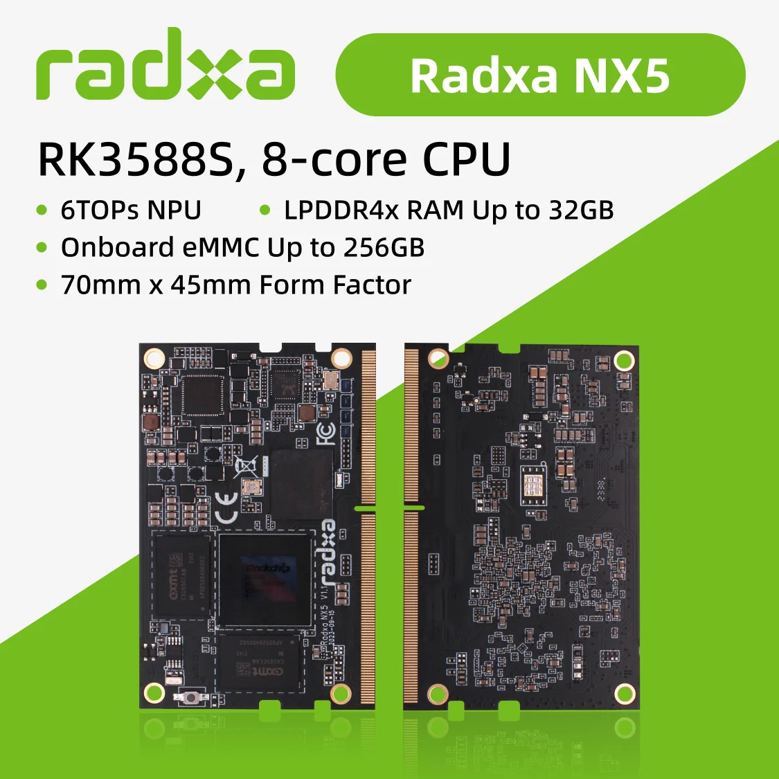 Radxa NX5 RK3588S 8-core CPU Compute Module, 8K HDMI and 260-Pin SODIMM Golden Finger Edge Connector, Single Board Computer