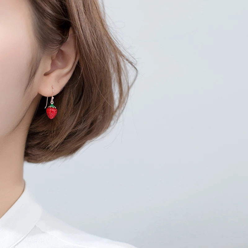 Modian Bright Crystal Strawberry Drop Earrings Charm Trendy Real 925 Sterling Silver Korean Dangle Earrings For Women Jewelry