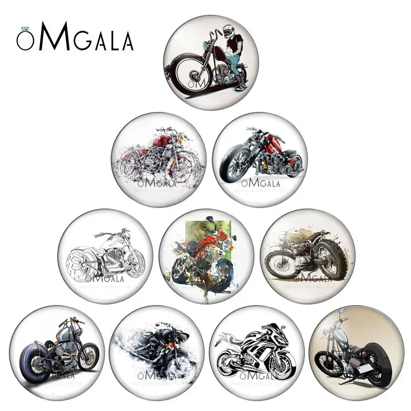 Fashion Punk Style Motorcycle photo flatback round glass cabochons 25mm 20mm 18mm 14mm 12mm 10mm diy jewerly findings