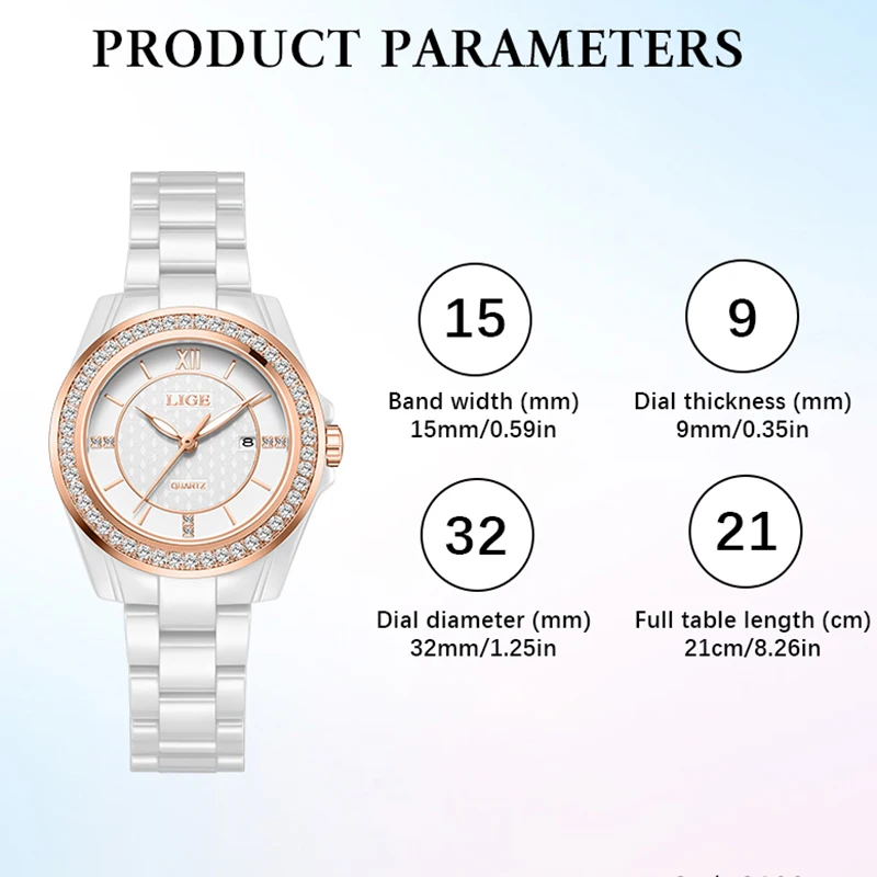 LIGE 2026 Watch women's wristwatch brand ceramic vintage casual fashion luminous calendar Ladies Watch quartz elegant reloj+BOX