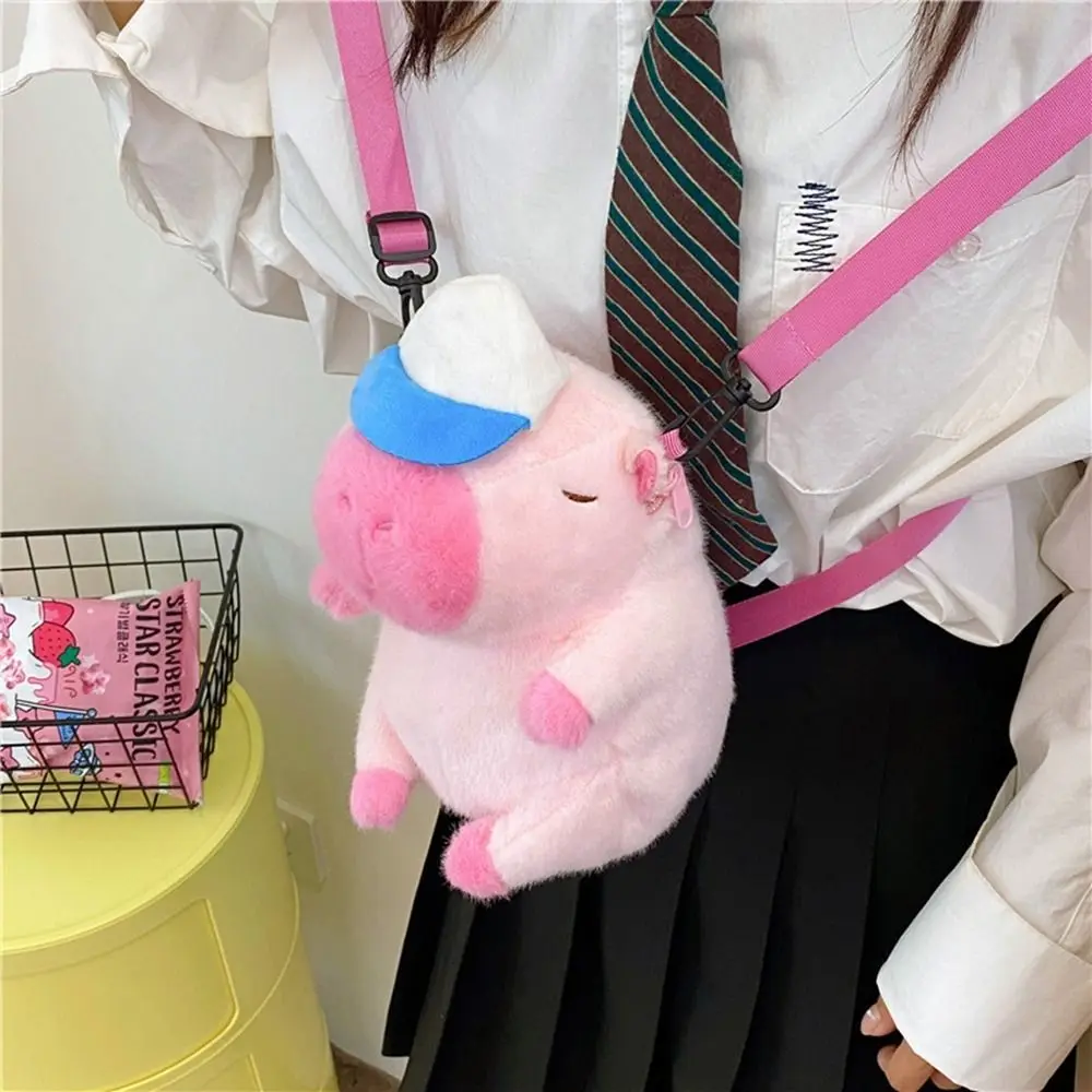 Capivara Mochila de Pelúcia para Estudantes Bolsa de Ombro de Grande Capacidade Animais Simples Desenhos Animados Bolsa Escolar para Meninas