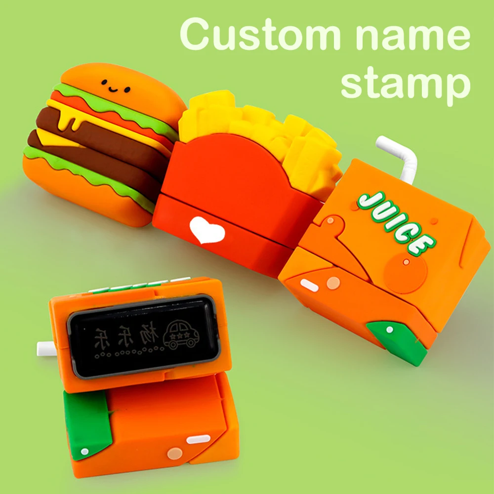 Cute Cartoon Food Burgers, Fries Children\'s Clothes Stamp For Personalise For Baby Student Clothes Chapter Children\'s Seal Kids