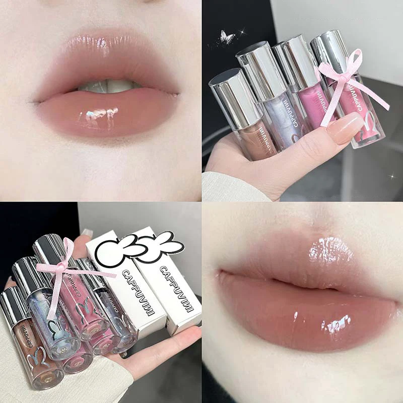 *Cappuvini Glitter Lip Glaze Lucidalabbra Effetto Specchio a Lunga Durata, Impermeabile, Volumizzante, Idratante, Tinta Labbra