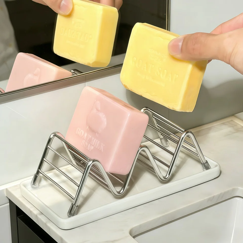 Wavy Soap Dish for Shower, Stainless Steel Shampoo Bar Holder with Removable Drip Tray, Self Draining Quick Dry Bar Soap Holder