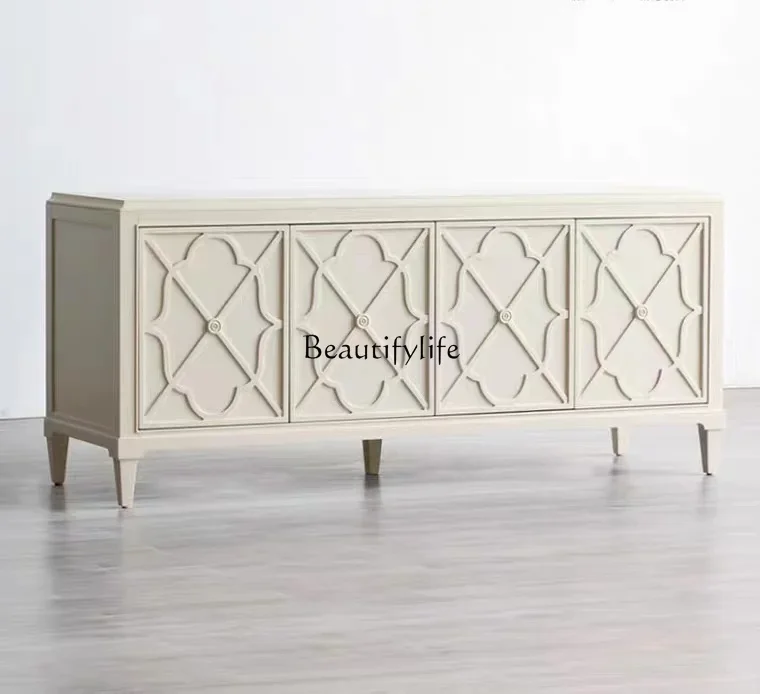 

3American solid wood milky white dining side cabinet simple modern model room living room TV cabinet