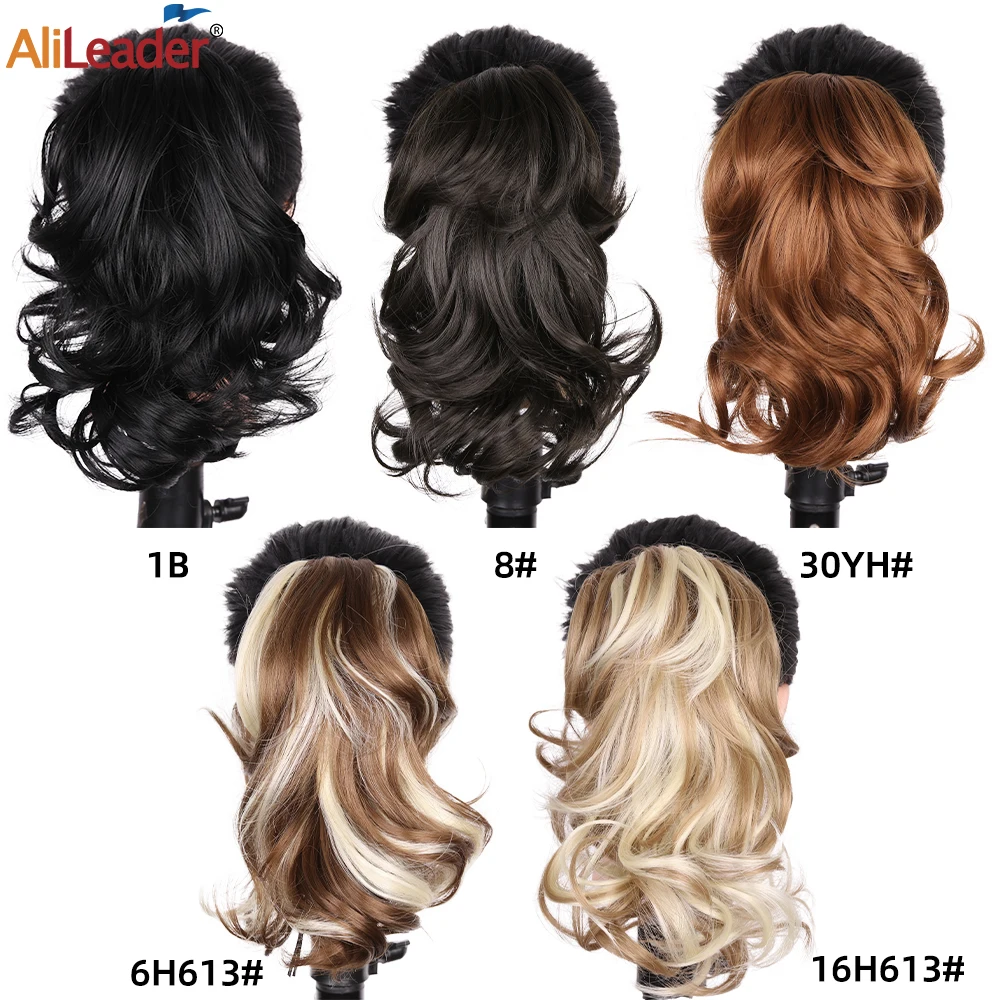 Synthetic Short 10 Inch Wavy Curly Claw Clip Ponytail Extensions Brown Black False Layered Wavy Pony Tail Hair Pieces For Women