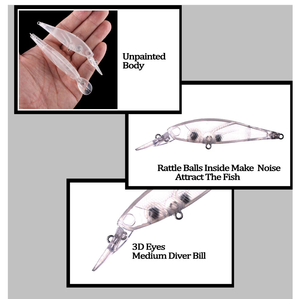 Chan'sHuang 20PCS Non Verniciato Spazi Vuoti Esca 10cm 7.8g Sonagli Flaoting Medio Diver Bill Minnow FAI DA TE Fatti A Mano Richiamo di Pesca Artificiale