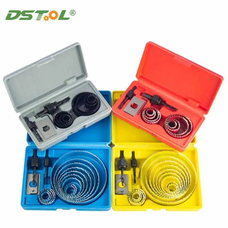 

Hole Saw Cutting Set Kit Tools 19-127mm #50 Steel Wood Metal Alloys Circular Round With Case Blue Red Yellow Gray 5/8/13Pcs