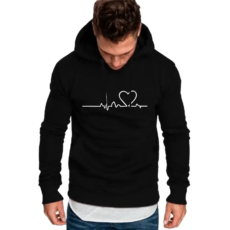 New Women Casual Hoodies Autumn/Winter Heartbeat Print Men Loose Hoodies Couple Sweatshirts Ladies Hooded Tops Streetwear