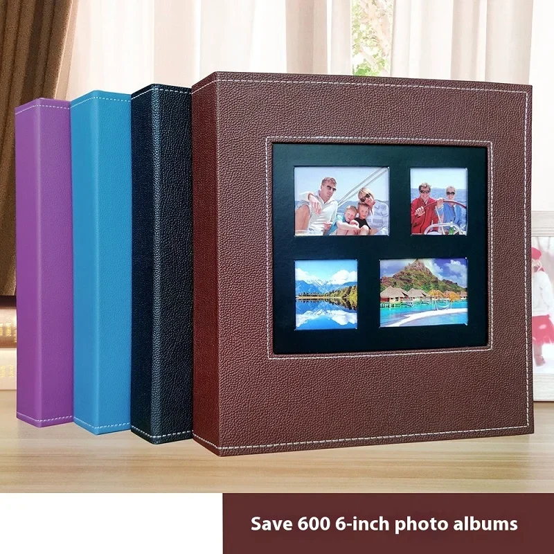 Large Capacity Leather Cover PP Photo Album for Home, Holds 600, 6 Inch Photos, Stylish Insert Photo Album, Photocard Holder