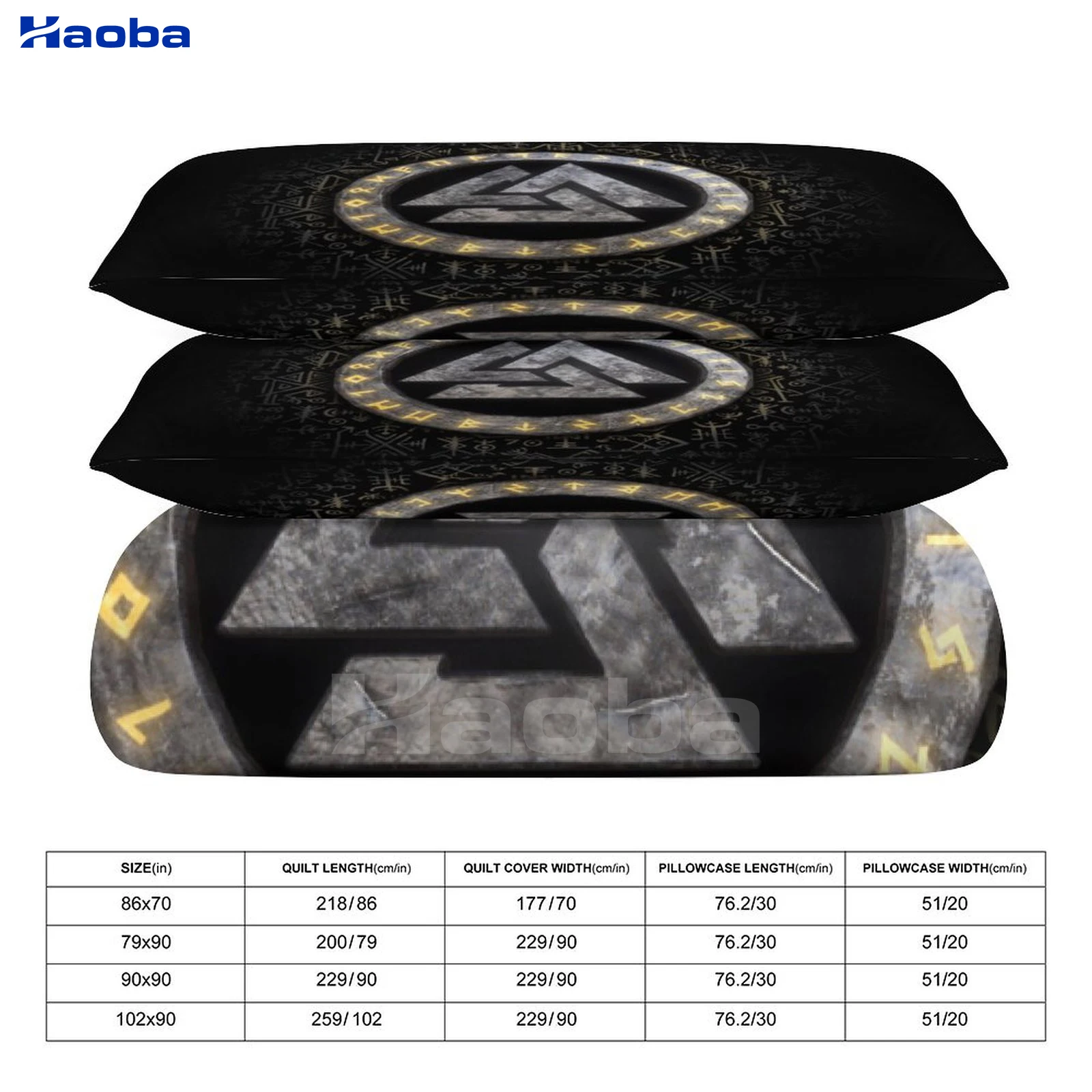 Viking Rune Valknut Three Piece Bedding Set Children or Adults for Beds Quilt Covers Birthday Gifts for Women Men