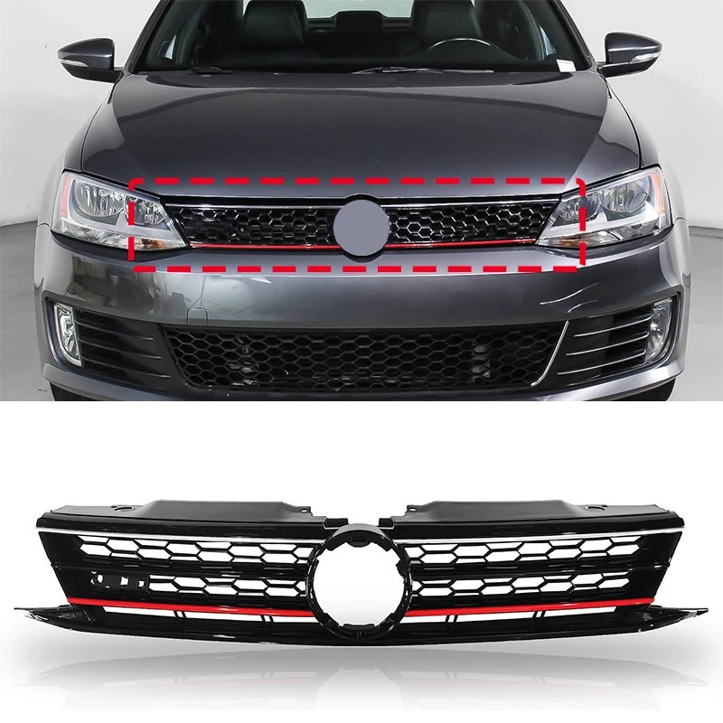 FOR Volkswagen Jetta GLI 2015-2018 Front Upper Grille, Honeycomb Mesh Grille and Red Trim Strips OE 16D 853 653