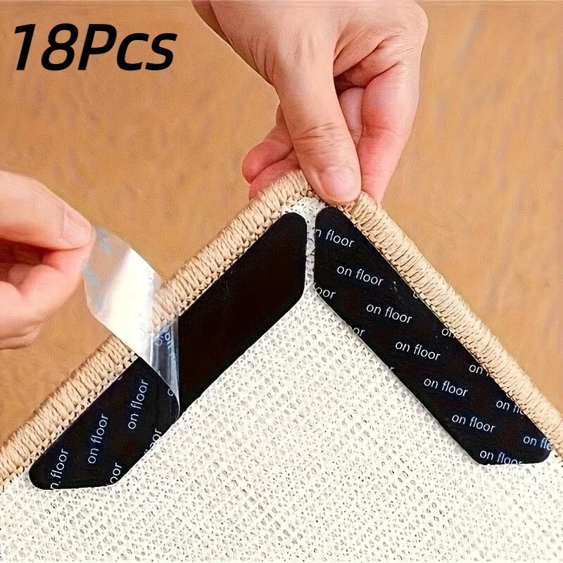 18 Carpet Inserts, Anti Slip Carpet Mat Fixing Stickers, Reusable Floor Mat Adhesive Pads