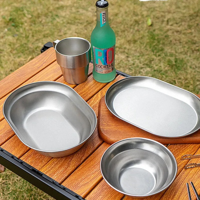 

Outdoor Yard BBQ Picnic Tableware Set Camping Lightweight Portable 10 Piece Mess Kit SUS304 Stainless Steel Bowl Plate Cup