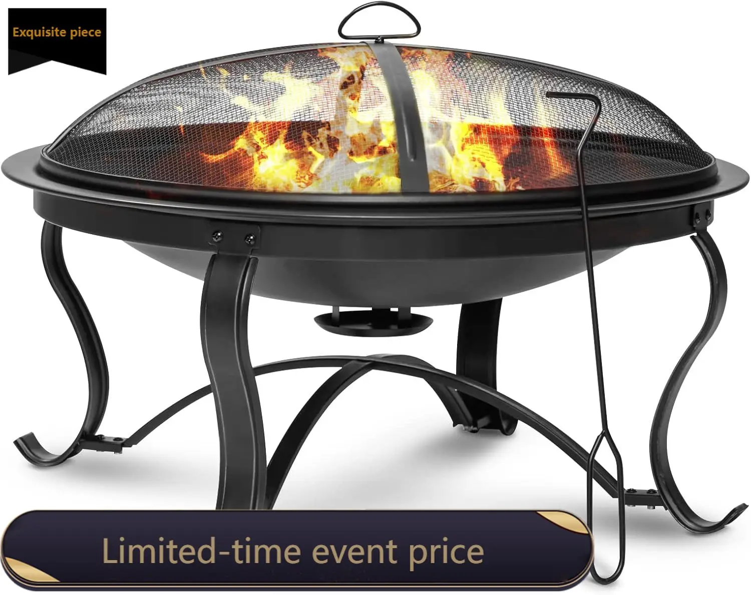 

29 Inch Fire Pit Outdoor Bonfire Pit Wood Burning Steel Bowl For Patio Backyard Camping With Ash Plate Spark Screen Log Grate Po