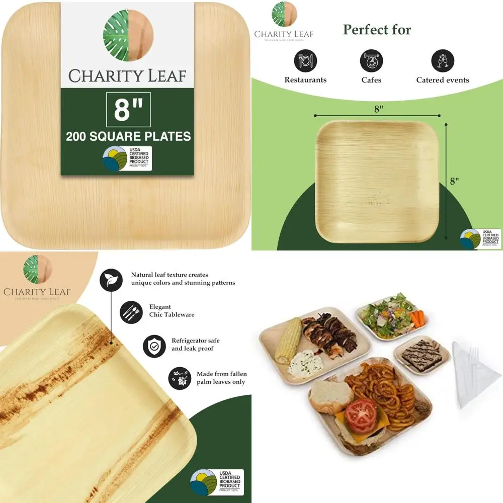 

Biodegradable Palm Leaf Plates Bulk - 200 Pack, Premium Quality, Heavy Duty, Natural, Eco-Friendly Disposable Tableware for Even