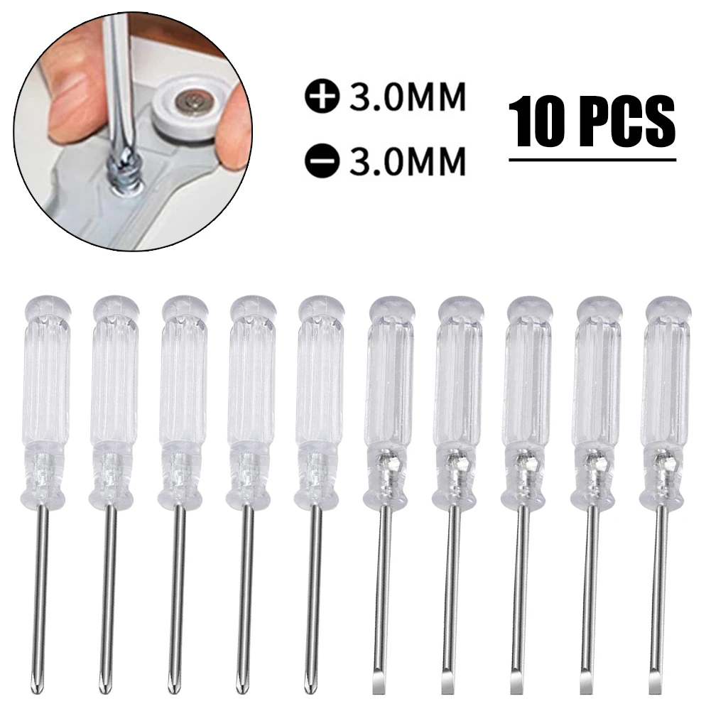 10Pcs 95mm Small Screwdriver Repair Hand Tool Slotted Cross Screwdrivers Transparent Handle Screwdriver For Disassemble Toys ﻿