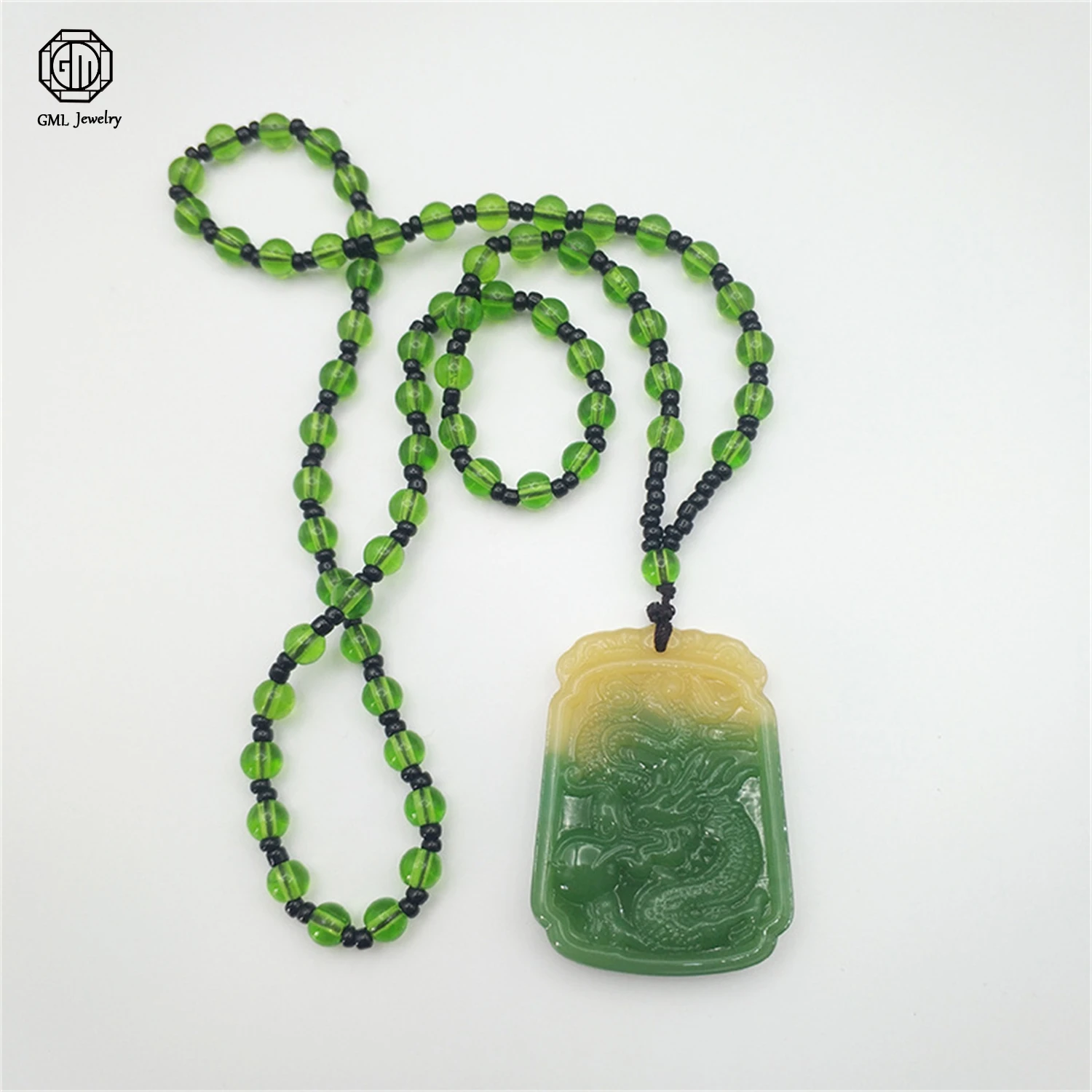 Two Tone Jade Dragon Phoenix Pendant Matching Couple Set Green White Nephrite Unisex Traditional Harmony Symbol Necklace