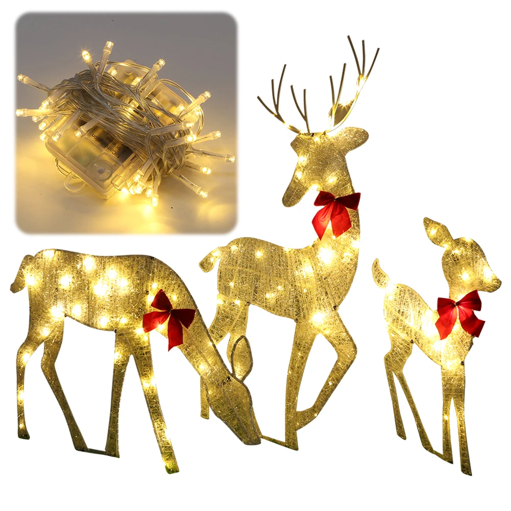 

3 Piece Set Lighted Deer Yard Lights Decor Xmas Holiday Light Up Decorations for Yard Patio Lawn Garden Party