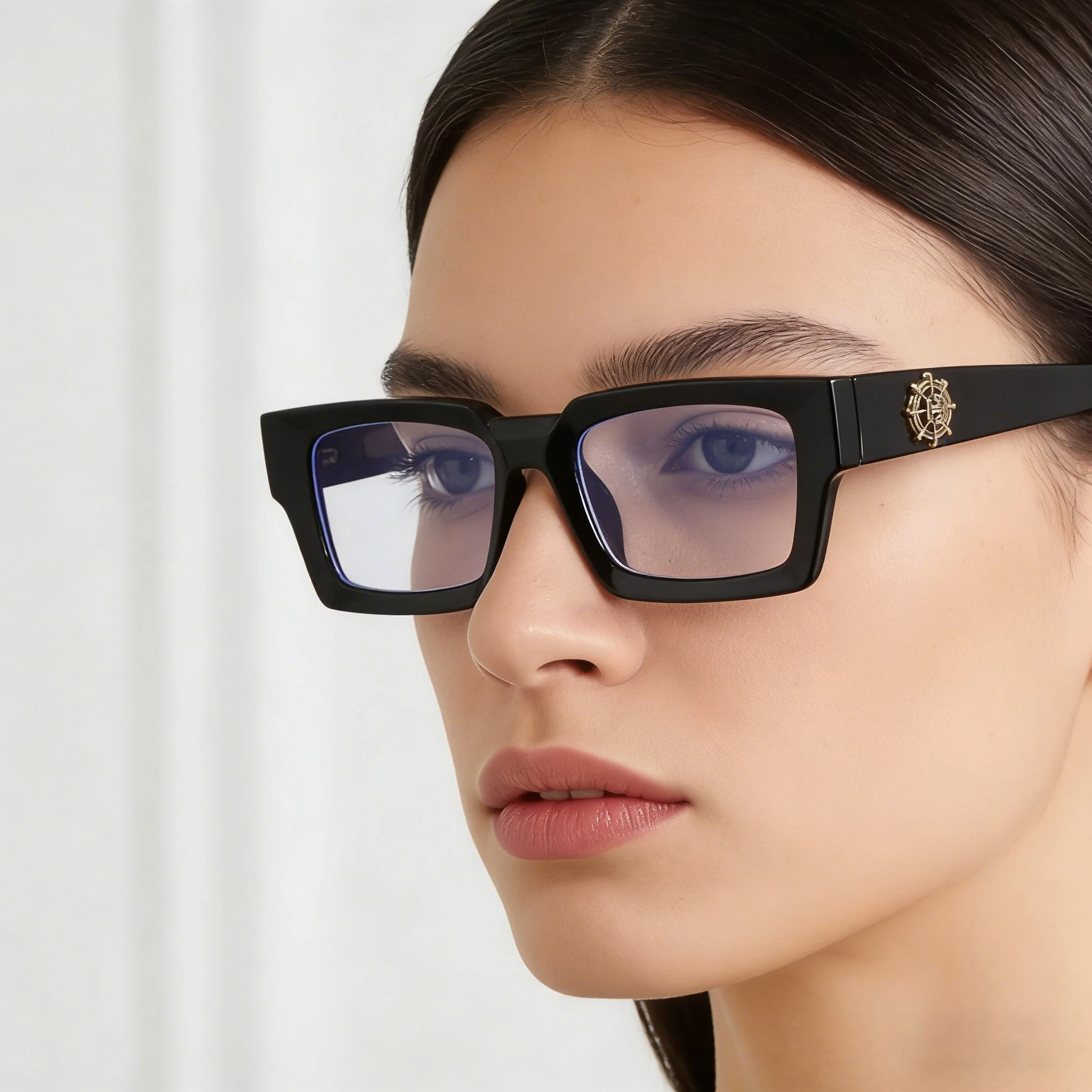 Trendige Dicke Schwarze Eckige Rahmen Anti-Blaulicht-Brille für Männer und Frauen Retro Nerd-Brillen Optische Computerbrille mit Luxus-Dekor