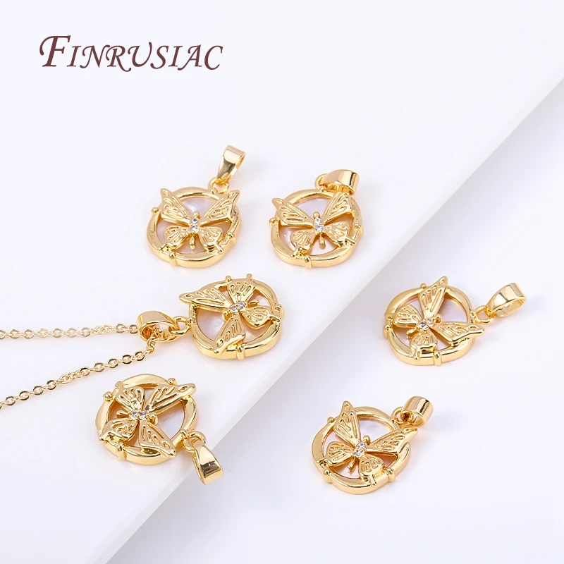 18K Real Gold Plated Butterfly Pendant DIY Necklace Making Accessories,Natural Shell Square Charms  Accessory DIY Jewelry Crafts