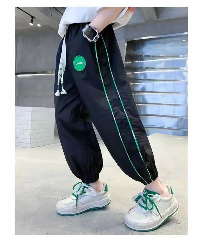 4-12T New Boys Pants Kids Trousers Striped Sweatpants Elastic Waist Casual Pocket Korean Pants Fashion Teenage Quick-drying pant