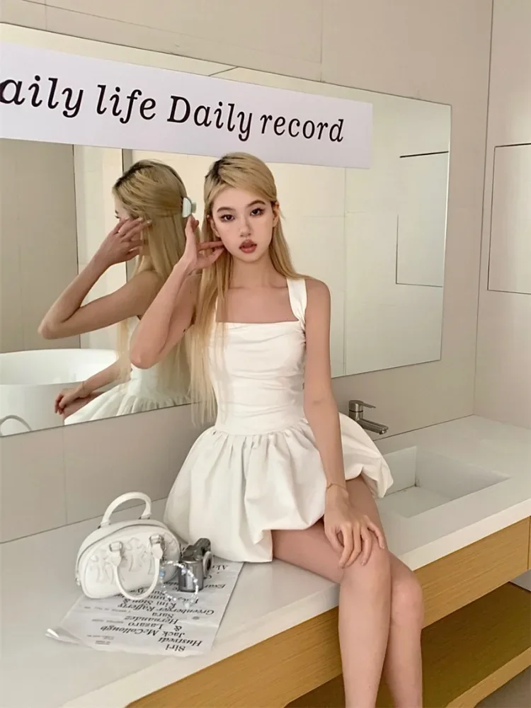 ADAgirl Elegant Ballet Mini Dress Sexy Hot Sweet Y2k A-line Dress for Women French Retro High Waist Fashion Aesthetic Clothing