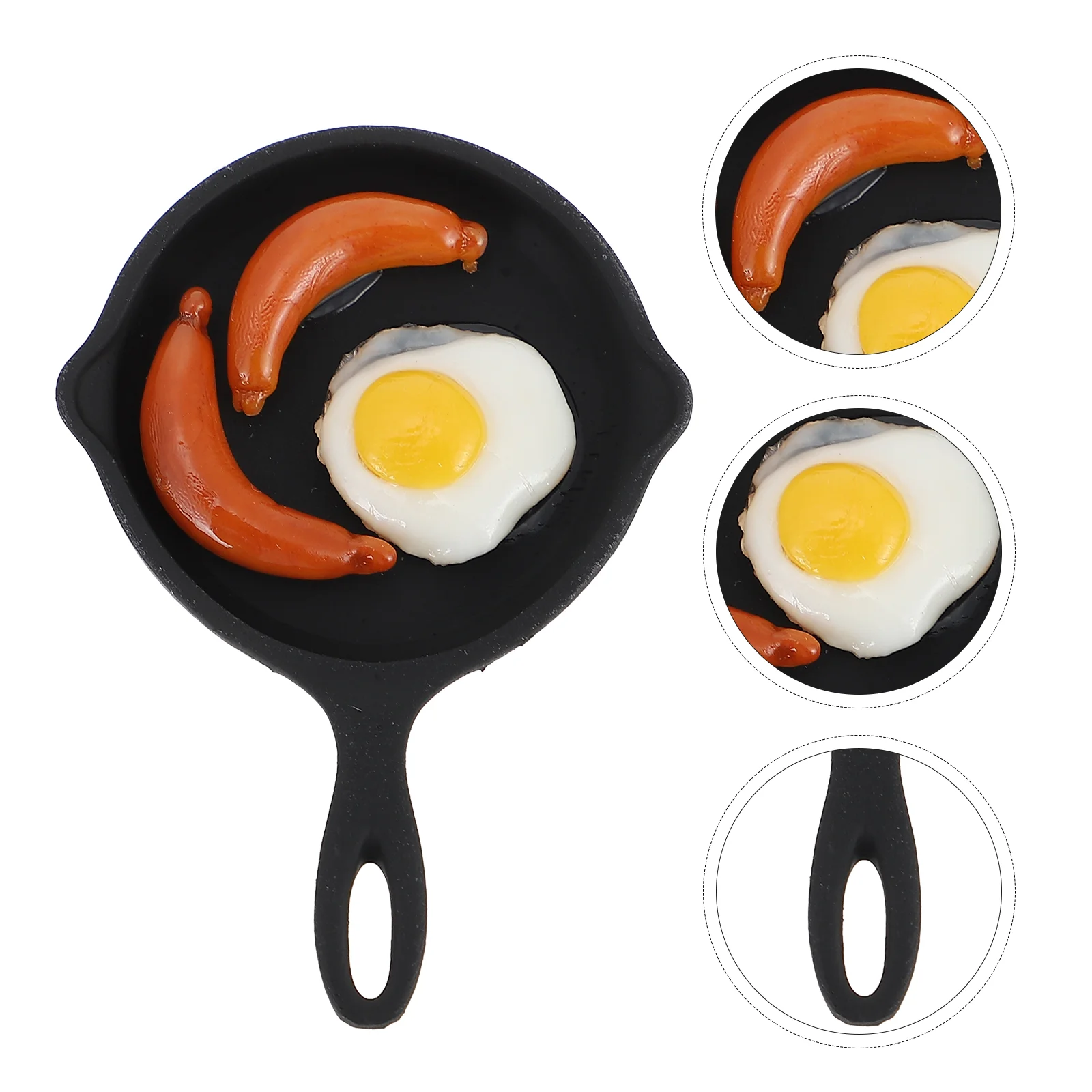 Adorno de sartén en miniatura para freír huevos, modelo de escena de cocina, juego para niños, cocina, huevos de tocino, casa de muñecas