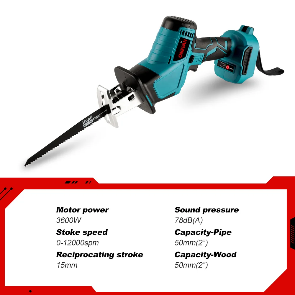 ONEVAN 3600W 12000SPM Brushless Cordless Electric Reciprocating Saw Variable Speed Metal Wood Cutter Tool For Makita 18V Battery