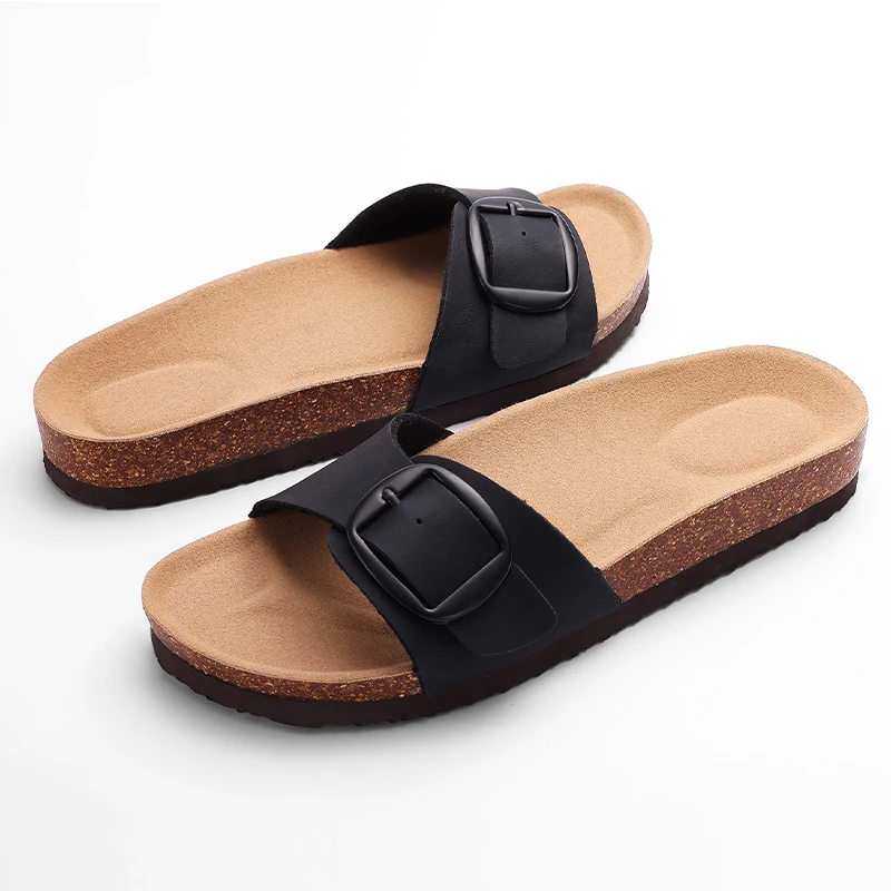 Bebealy Women's Summer Slippers Women Clogs Slippers Fashion Versatile Flat Sandals Outdoor Cork Non-slip Sandals With Buckle