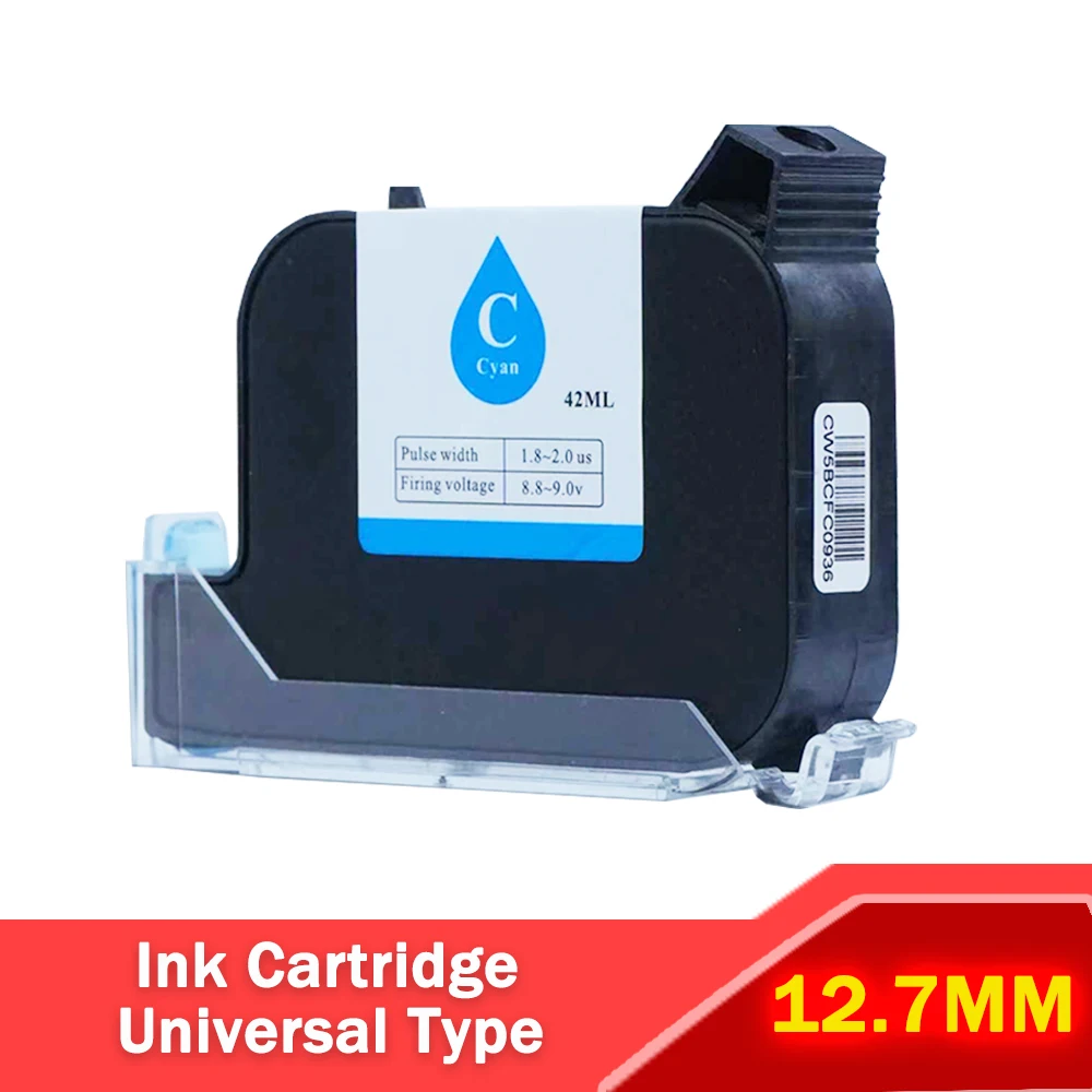 0.5 Inch color ink Fast Dry Solvent Ink, No Chip Plug Compatible with Multiple Brands, High Resolution (Black/Color/Invisible)
