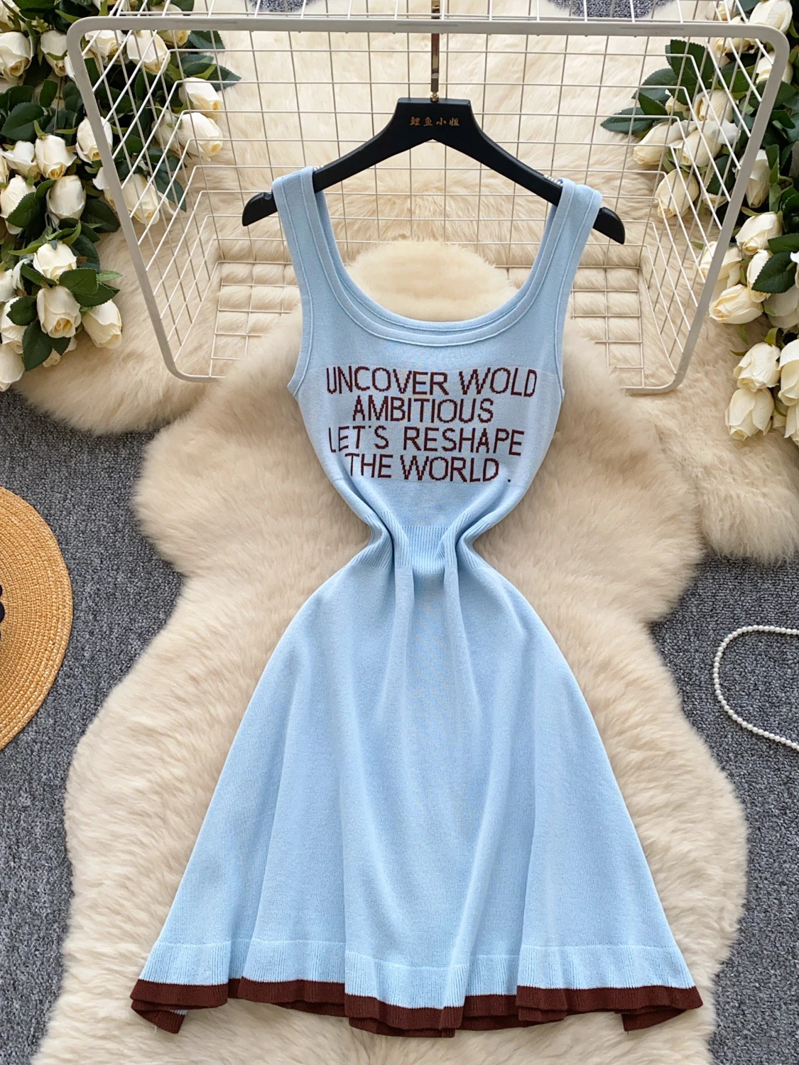 

Letters Suspender Dress Women's Summer U-neck Sleeveless Slim Fit Chic Short Mini Dress Casual Streetwear Y2k