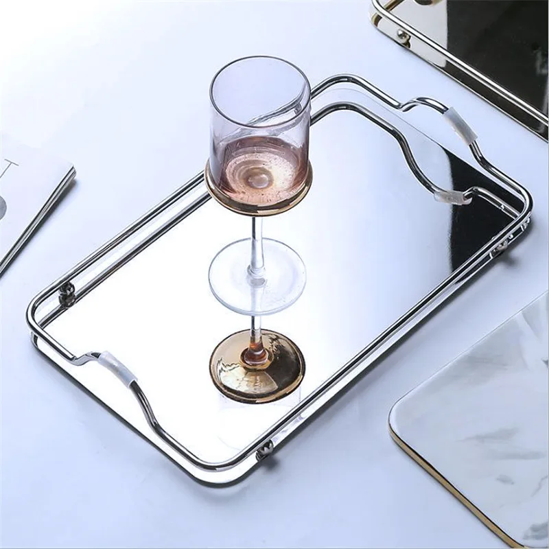 

Nordic Premium Oblong Tray Stainless Steel Tea Set Organizer Golden Silver Serving Plate Living Room Kettle Holder Modern