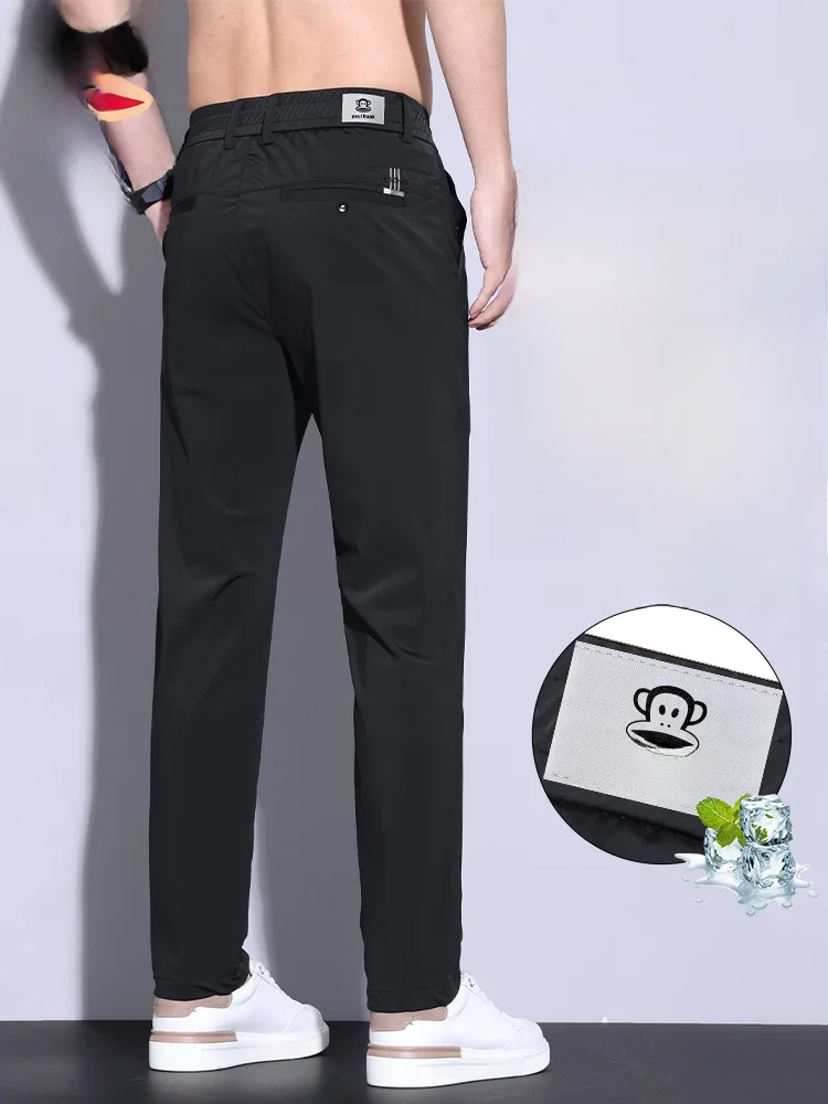 

Мужские повседневные брюки Paul Frank из ледяного шелка: летние, тонкие, легкие, дышащие, прямого кроя, свободные, длинные