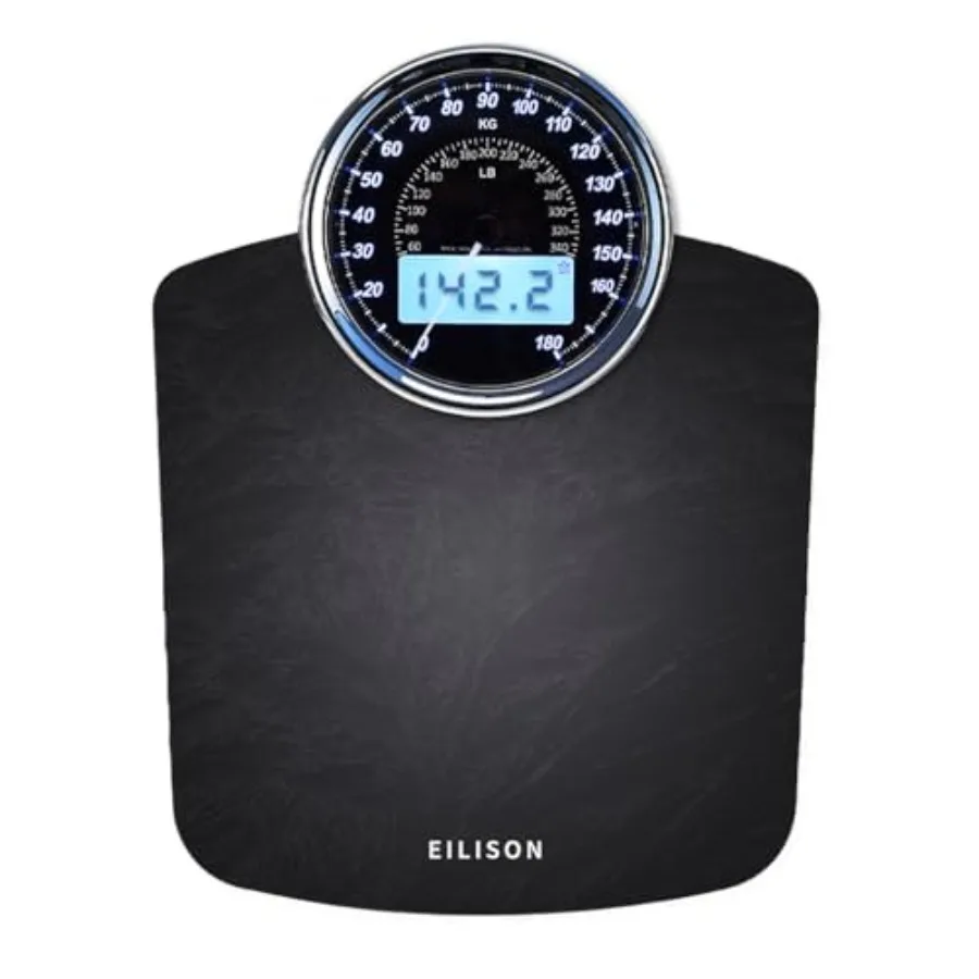 2-in-1 digital analog body weighing scale for home use, tempered glass, black, 400lbs capacity with 4 high precision GX sensors
