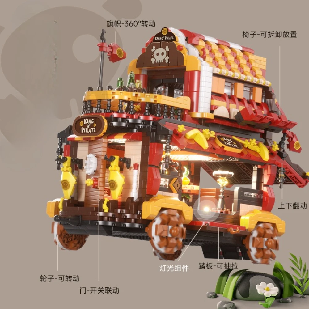 

MOC Pirate Mobile Tavern Building Blocks Set New Wonderful Architecture Car Vehicle Shop Toys For Children Birthday Holiday Gift